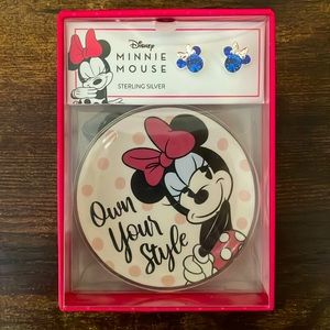 Disney Minnie Mouse Sterling Silver Earrings and Trinket Dish new
